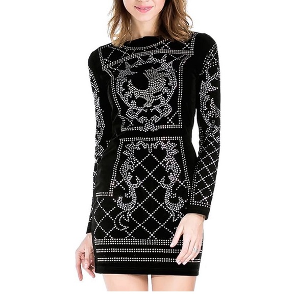 Dresses & Skirts - Long Sleeve Bodycon Studded Mini Dress